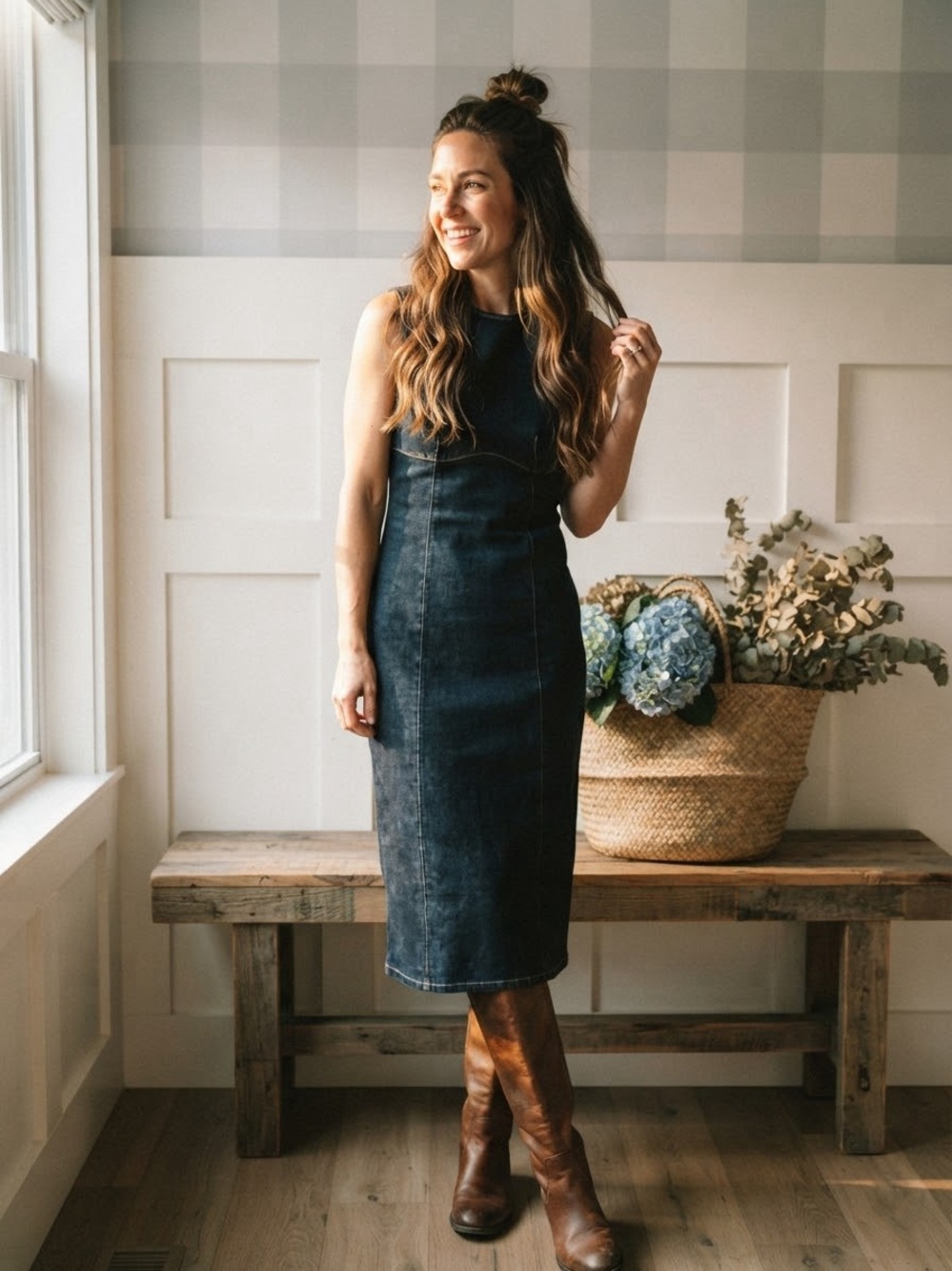 Zara Dark Denim Sleeveless Midi Dress XS